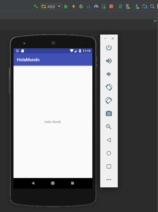 Pantalla Emulador Hola Mundo Android Studio